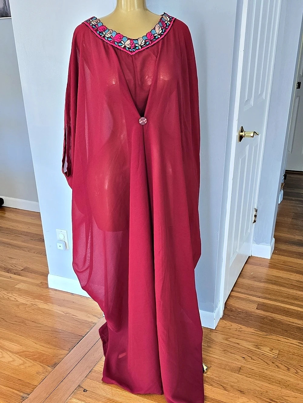 Red Floral Embroidered Maxi Cover-Up